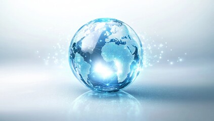 Abstract digital globe with global network connections on a white background, a technology and internet concept An abstract light blue hologram of the world in a glass sphere on a blur Generative AI