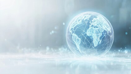 Abstract digital globe with global network connections on a white background, a technology and internet concept An abstract light blue hologram of the world in a glass sphere on a blur Generative AI