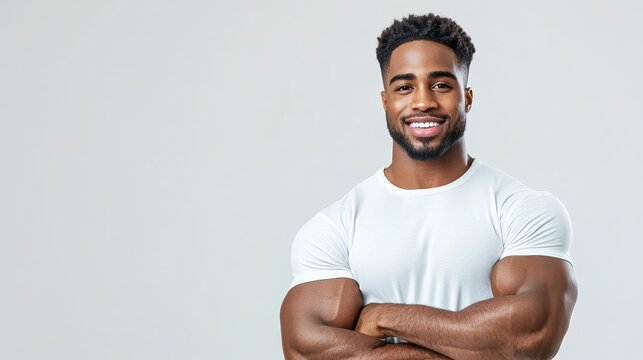 Muscular Man Smiling in Studio Portrait