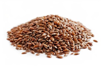 Obraz premium Close up of flax seeds on white background