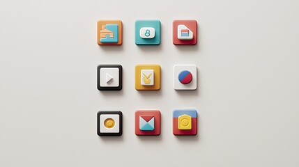 Colorful 3D app icons on white background.