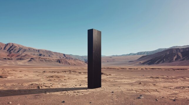 a realistic high-detail photo in 4K of a tall black door with rust patches standing in the middle of a desert