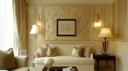 Elegant Living Room Decor With Gold Accents And Cream Sofa