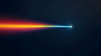 A clean design of a light ray bending through a prism, showing the spectrum of colors. Light ray and prism illustration.
