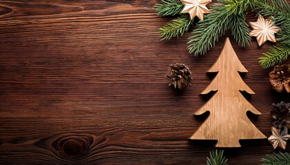 Christmas Wooden Natural Tree Decoration Ornaments on Wooden Table