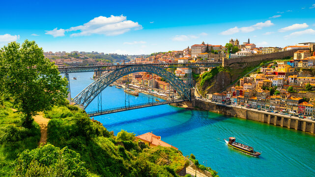 Panoramic view of the city of Porto on a beautiful summer day. Porto, Portugal