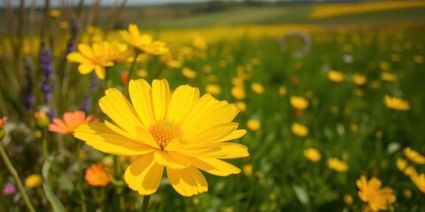 Obraz premium Vibrant yellow daffodil flowers blooming in a picturesque field on a sunny day, spring, fresh, nature