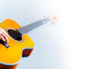 Musician playing acoustic guitar on stage with bokeh lights