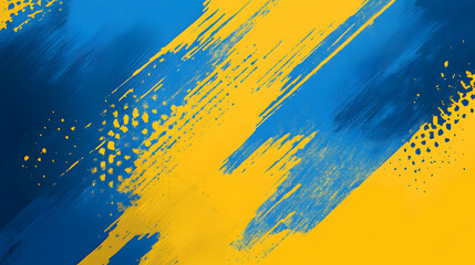 Vibrant blue and yellow abstract sports background featuring dynamic brush texture and halftone effect for bold banner or poster design