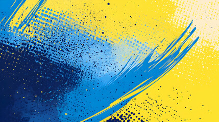 Vibrant blue and yellow abstract sports background featuring dynamic brush texture and halftone effect for bold banner or poster design