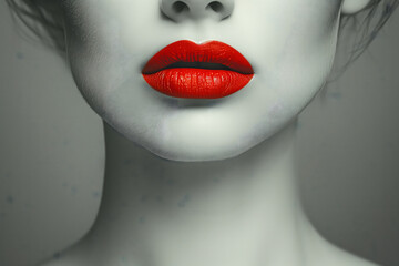 Obraz premium A woman with red lipstick her mouth closed. Concept of confidence and boldness, woman's red lips draw attention to her face. a touch of mystery and intrigue. High quality photo