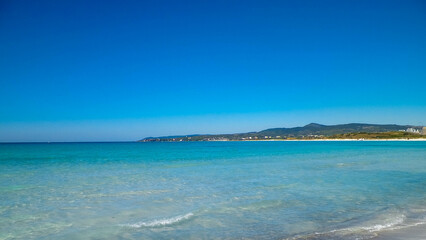 Blue water of Tyrrhenian sea in Vada, Tuscany, Italy.