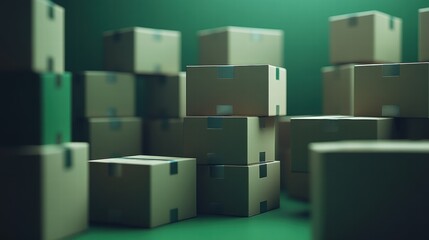 Obraz premium Stacked Cardboard Boxes on Green Background