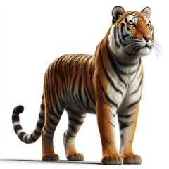 Obraz premium Tiger isolated on a white background, Side view, tiger standing full HD image generated by Ai. full body, realistic, full detail looking at the camera.