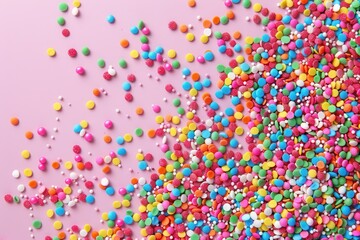 Colorful sprinkles in trendy pattern over pink for design projects