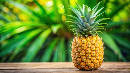 Close-up of ripe whole pineapple with vibrant yellow skin and green leaves, Pineapple, Tropical, Fruit, Fresh, Healthy, Sweet