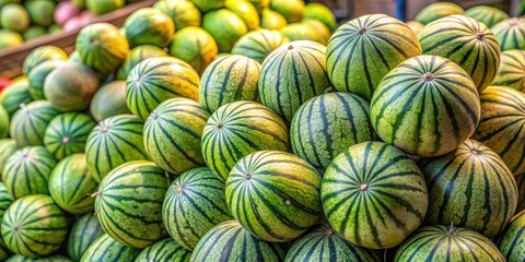 Pile of ripe and sweet green melons at a fruit seller's stall , green, melons, fruit, ripe, sweet, pile, freshness