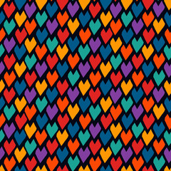 Paint brush scales seamless pattern. Japan traditional ornament. Hand drawn squama. Ethnic chevrons. Repeated scallops. Fish scale. Repeat scallop shapes. Japanese sashiko uroko motif. Vector art