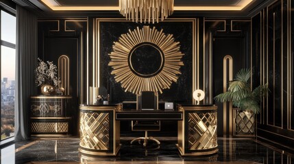 Luxurious Black And Gold Office Interior Design
