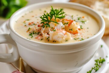 Crab meat in creamy soup