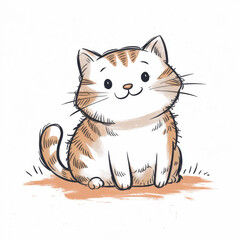 Obraz premium Playful cartoon style drawing of a happy tabby cat with whiskers and upright ears