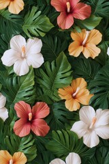Fototapeta premium Vibrant tropical flowers and foliage