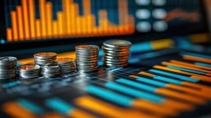 Stacked Coins on Financial Chart