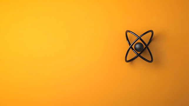 A minimalist image of an atom split in half, symbolizing nuclear energy. Atom split design.