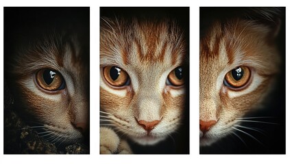 Composition of cats, wall art, poster, digital art on
 three panels