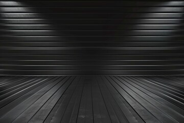 Dark metallic backdrop featuring roll up door