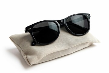 Dark shades and fabric pouch alone on white background