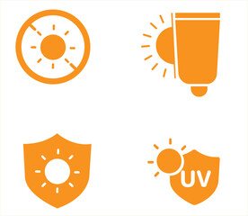 Sunlight and Ultraviolet Rays Vector Icon Set. UV vector illustration icons