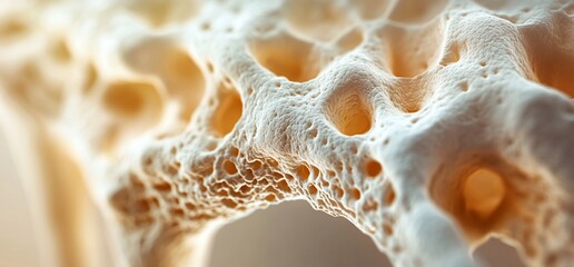 Close-up of porous bone structure, showing intricate detail and texture.