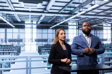 Admins in data center tracking network traffic and activity using augmented reality technology and...