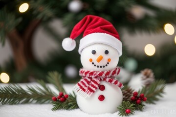 Festive Snowman Ornament Amidst Christmas Greenery