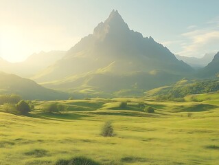 Majestic Mountain Peak Overlooking Verdant Valley Landscape