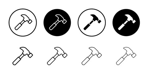 Hammer icon Thin line vector illustration set
