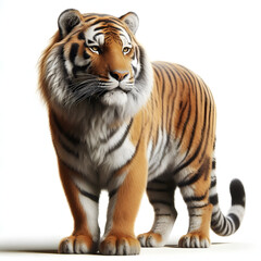 Naklejka premium Tiger isolated on a white background, Side view, tiger standing full HD image generated by Ai. full body, realistic, full detail looking at the camera.