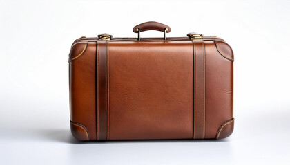 Leather suitcase on a white background.