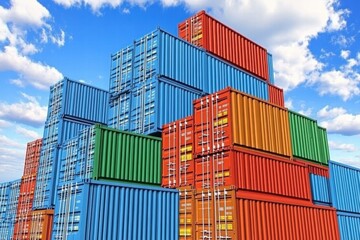 Stack of Colorful Shipping Containers under Blue Sky