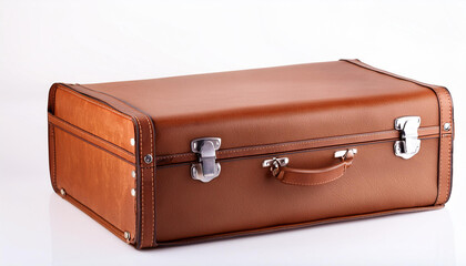 Leather suitcase on a white background.