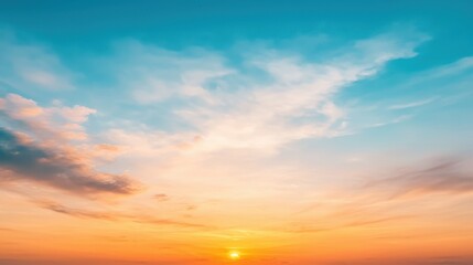 Fototapeta premium Serene Sunset Over Calm Horizon with Colorful Sky and Clouds