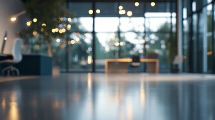Blurred empty open space office. abstract light bokeh at office interior background. space background. Ultra realistic. Photorealistic