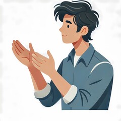 Flat Style Man Clapping on White Background - Isolated Illustration