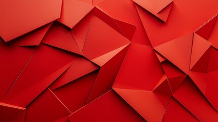 A bold red background with sharp geometric shapes and metallic textures, symbolizing innovation and precision