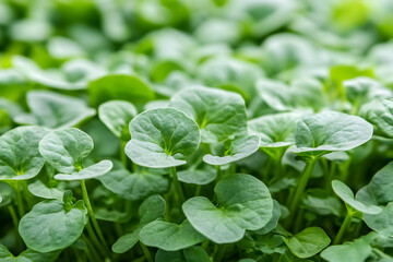 Lush green foliage of young plants, close-up.