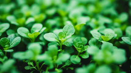 Lush green seedlings sprouting in fertile soil.