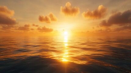 Fototapeta premium Golden sunset over calm ocean water.