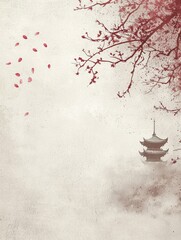 A minimalist traditional Chinese painting background with a light cream-colored texture, The upper left corner shows a few birds flying across the sky