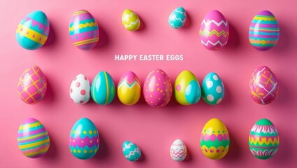 Retro colorful 3d easter eggs on pink background